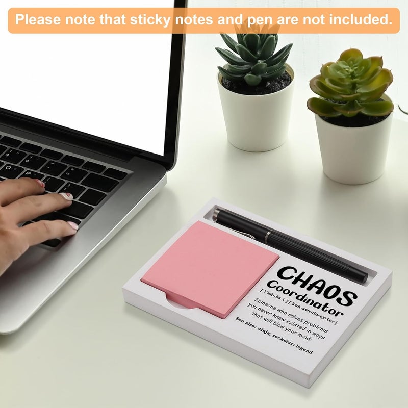 CINRLLA Chaos Coordinator Desk Note Holder Funny Gift for Coworker Boss Assistant, White Wood Sticky Note and Pen Tray, Office Organizer Decor for Women Men, Admin Appreciation Gift, NPB603 - Image 3